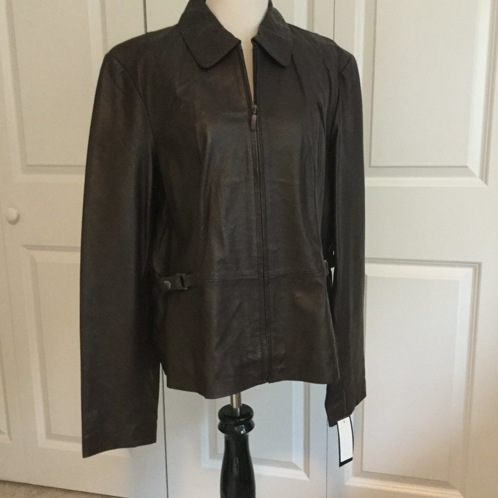 Vintage NWT brown leather jacket Style & Co. XL - Picture 1 of 3